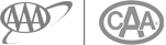 The image shows two logos side by side, the AAA logo on the left and the CAA logo on the right, both in grayscale within circular designs.