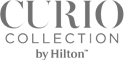 The image displays the logo for "Curio Collection by Hilton" in gray text on a transparent background.